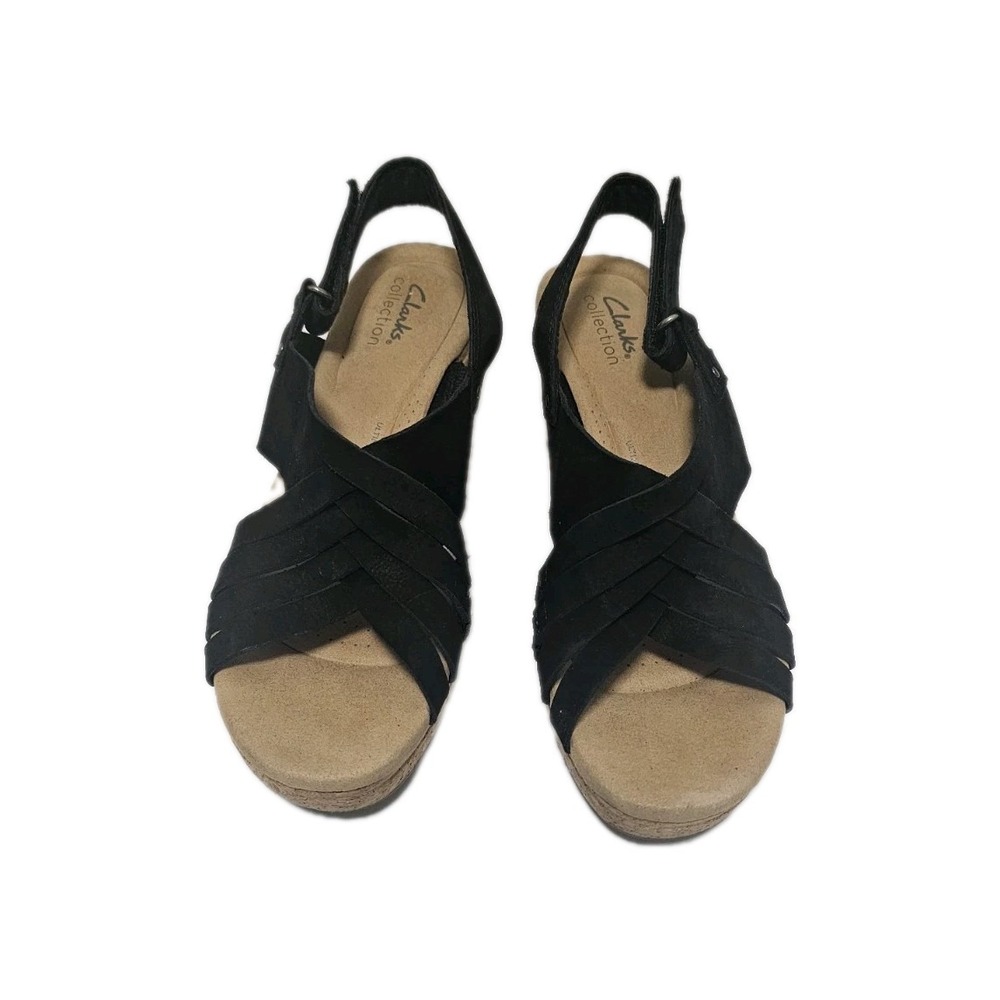 Clarks Giselle Ivy Wedge Sandal Women's 9M Black Slingback Preppy Minimalist